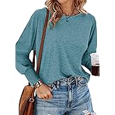 Dokotoo Womens Long Sleeve Tops Dressy Casual Tops for Women 2025 Fall Fashion Blouses Dressy Casual Trendy Fitted Shirts Tee T-Shirts Business Blouses Peacock Blue