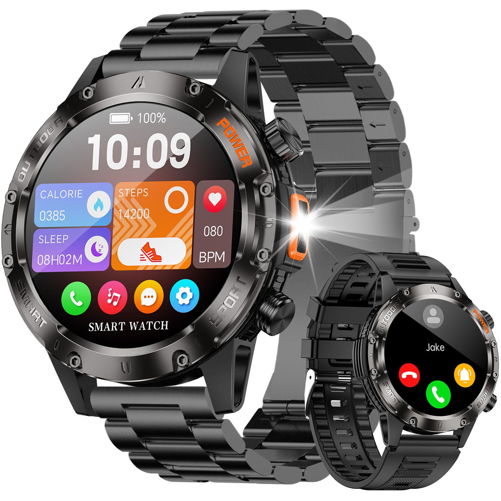 Photo 1 of **Missing the charger***BRUBOSES Smart Watches for Men,Military Rugged Men Smartwatch, Stainless Steel Body, IP68 Waterproof, 30-Day Long Standby, Answer/Make Call, 1.43" HD Screen, Compatible for Android iOS(2 Bands)