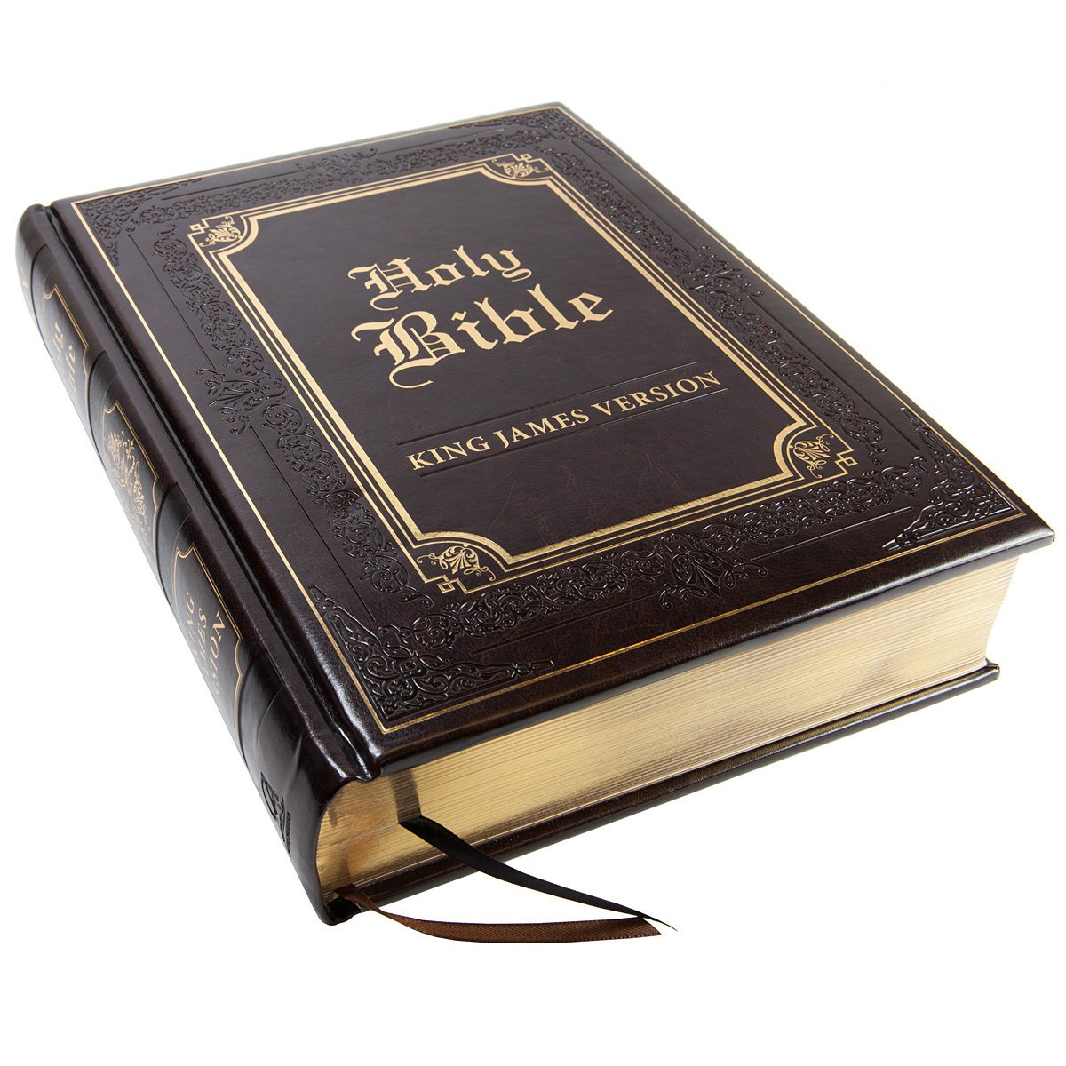 KJV Holy Bible, Classically Illustrated Heirloom Family Bible, Faux Leather Hardcover - Ribbon Markers, King James Version, Dark Brown/Gold (KJV Family Editions)