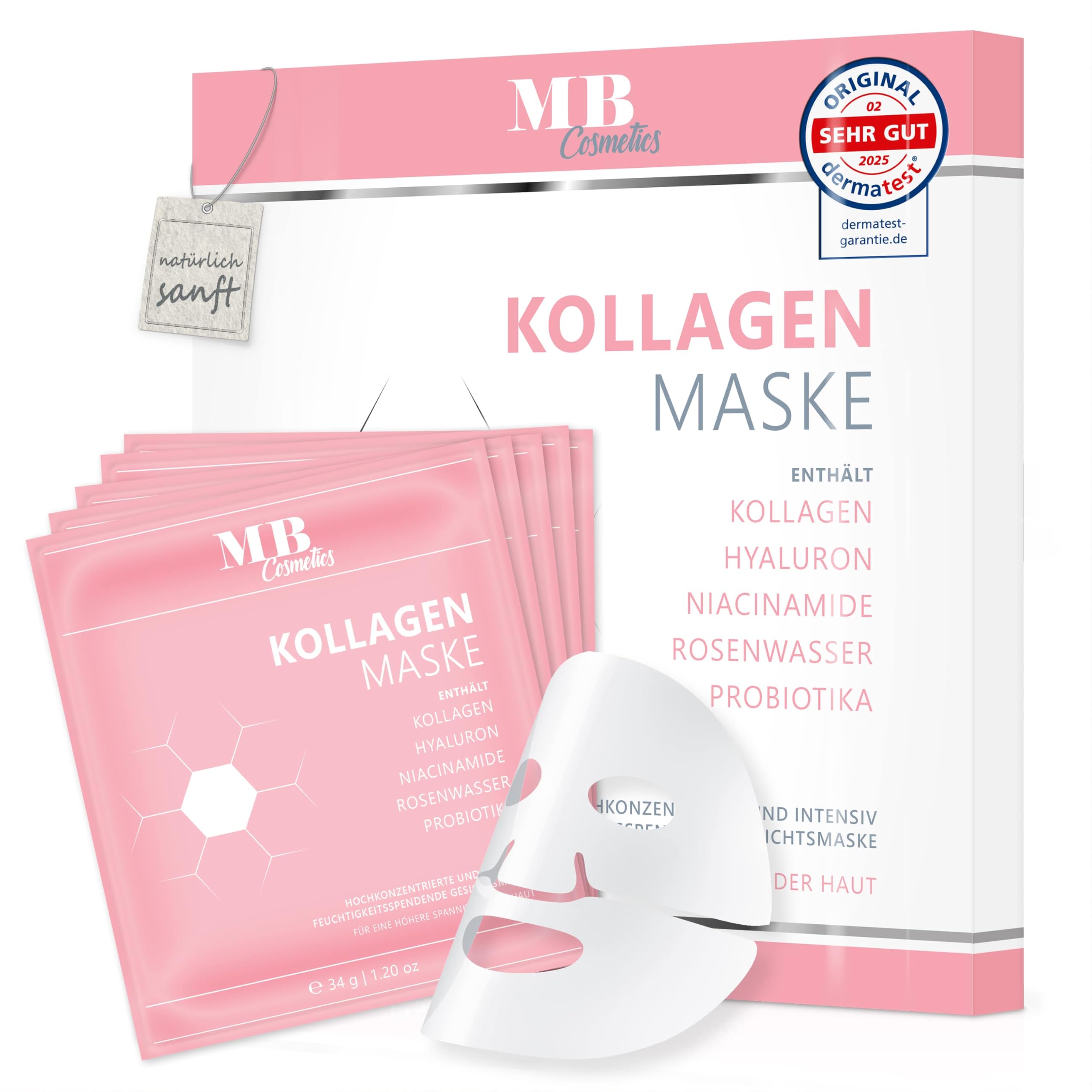 Kollagen Maske mit Hyaluron, Niacinamiden und Probiotika-Komplex für eine straffere Haut. Hydrogel Gesichtsmaske zur Faltenreduktion und Feuchtigkeitspflege. Ultra-hochkonzentriert mit 52.000 ppm.