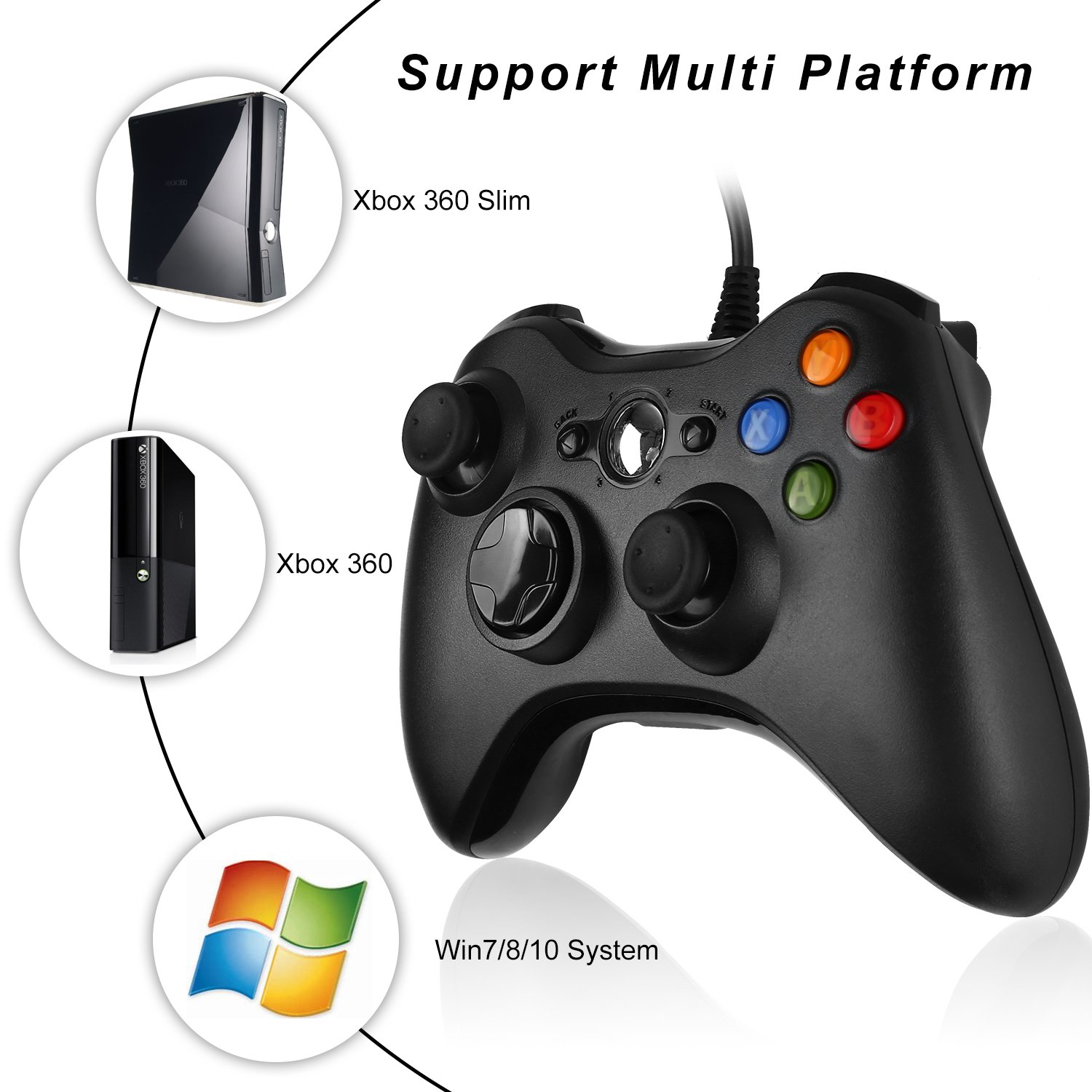 USB Wired Gamepad Joystick Controller For Microsoft Xbox & Slim 360 PC