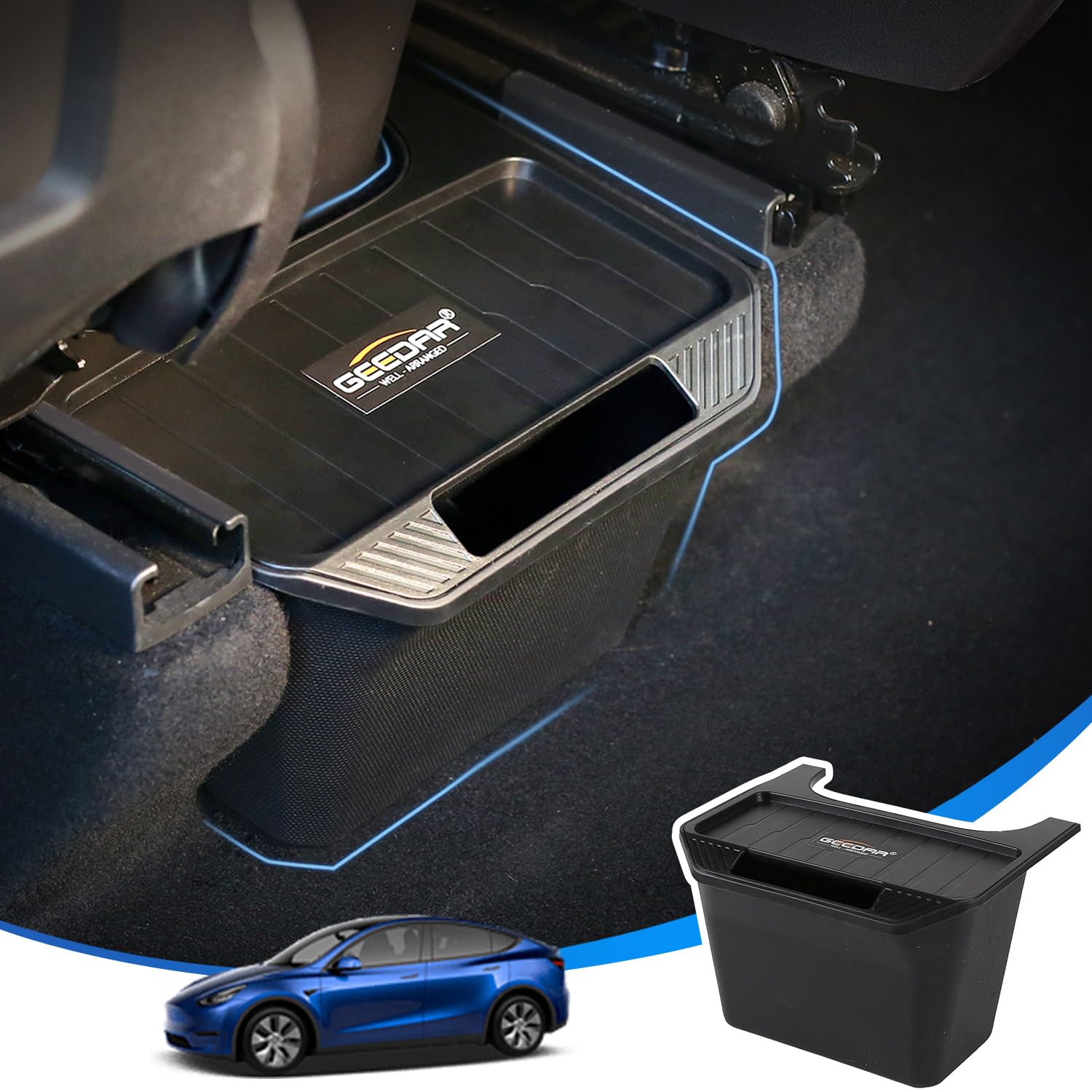 Photo 1 of GEEDAR Tesla Model Y Rear Center Console Organizer, Upgraded Backseat TPE Storage Box w/Anti-Slip Lid Cover, second Row Storage Organizer Tray for Tesla Model Y 2020-2024