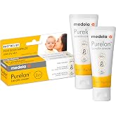 Medela Purelan Lanolin Nipple Cream, Fast Relief, Baby Safe, 37g/1.3oz x2 | Soothes Sore &amp; Dry Nipples, Breastfeeding Safe, No Need to Remove Before Breastfeeding, Natural &amp; Hypoallergenic, Pack of 2