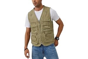 Gihuo Men's Fishing Vest Casual Utility Travel Safari Cargo Outdoor Work Photo Fly Vest Jacket with Multi Pockets