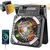 Solar Powered Fan Camping with LED Light, 7" 10400mAh Portable Camping Fans with 4W Solar Panel, Rechargeable Battery Operated Tent Fan for Outdoor Car RV Hurricane