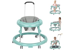 QIZHI-BEAR Baby Walker with Wheels, Activity Center with Mute Wheels Anti-Rollover, 9-Gear Height Adjustable Foldable Baby Walker for Boys and Girls from 6-18 Months with Push Handle, Footrest…
