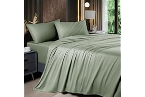 Shilucheng 4-Piece Queen Size Sheets Set，Rayon Derived from Bambo，Cooling & Breathable Bed Sheets, Silky Bedding Sheets & Pillowcases, 16 Inch Deep Pockets (Queen,Sage Green)