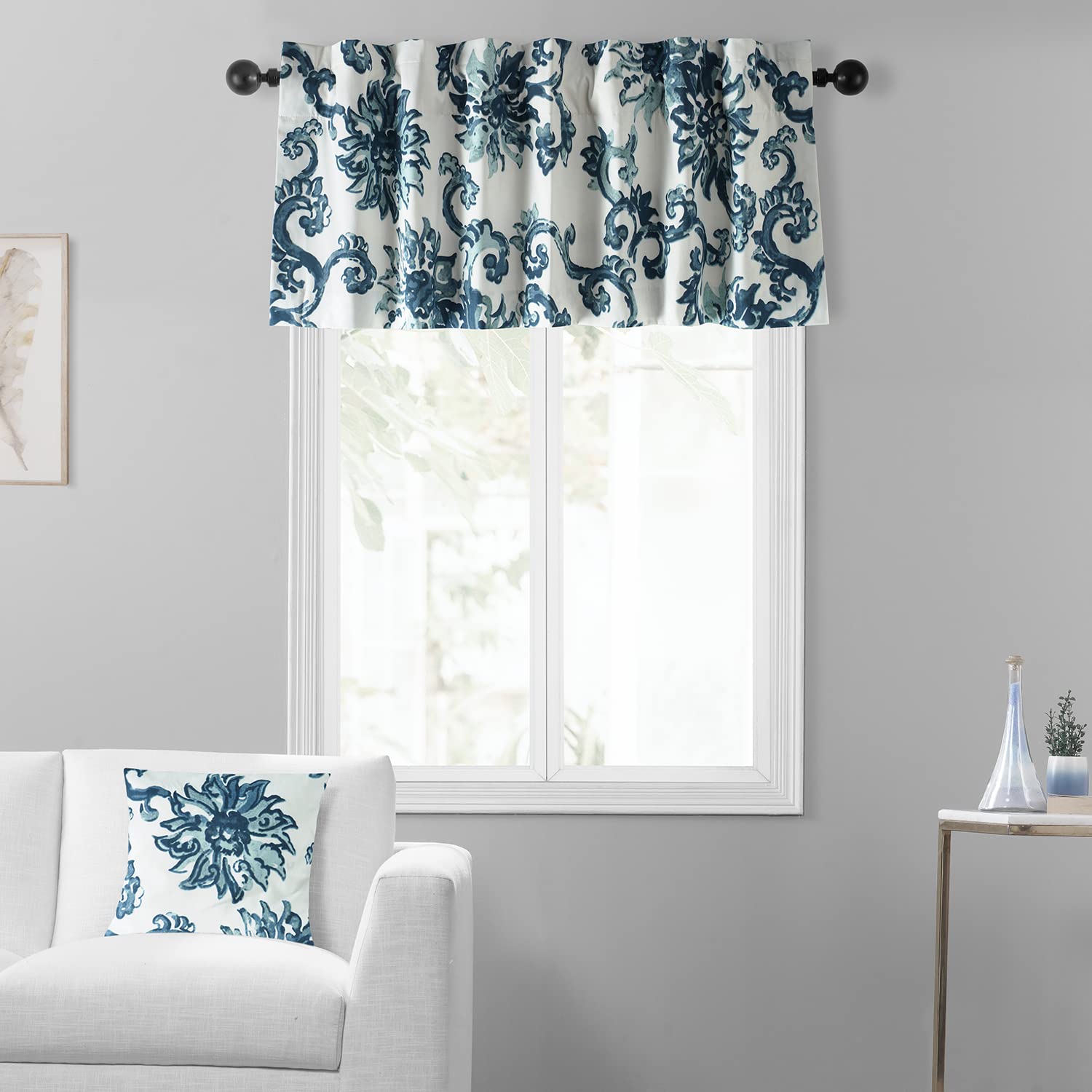 HPD Half Price Drapes Window Valance 50 X 19 Cotton Indonesian Printed, PRTW-VLD40-19, Indonesian Blue
