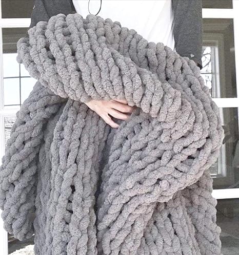 Amazon Com Mlmguo Chenille Chunky Knit Throw Blanket 48 X60 Large Cable Knitted Soft Cozy Polyester Chenille Bulky Blankets For Couch Home Decor On The Couch Or Sofa Slate Gray Home Kitchen