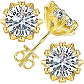 Moissanite Snowflake Stud Earrings Screw Back for Women 0.6-2.0ct 4-8mm 18K White/Gold Plated 925 Sterling Silver D Color VVS1 Clarity Moissanite Heart Earrings