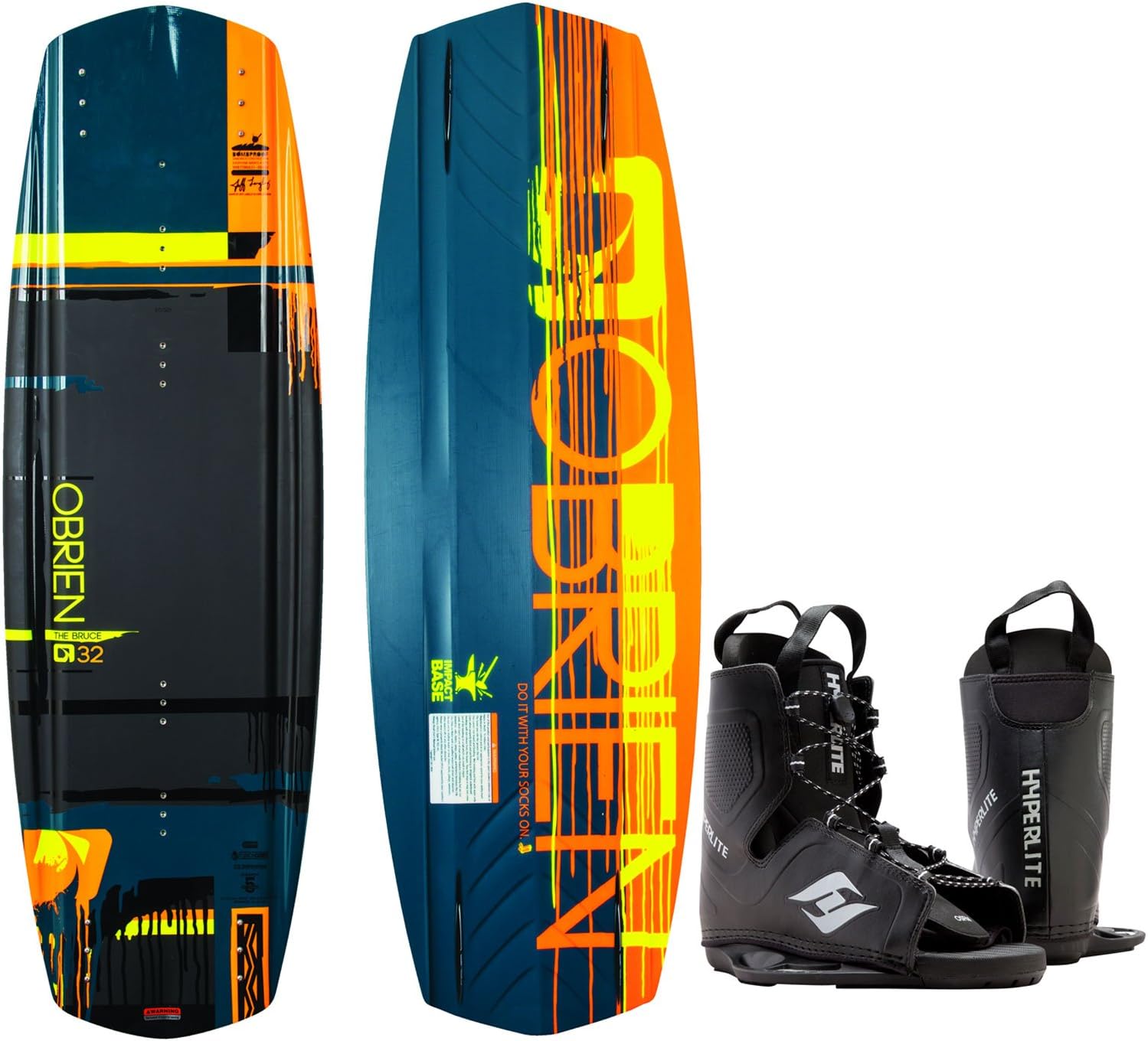 O'Brien Bruce Wakeboard Mens Sz 132cm + Hyperlite Frequency Bindings Sz 8-12