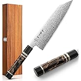 HEZHEN Kiritsuke Knife, 8.5 Inches, 49 Layers Damascus ZDP-189 Steel Japanese Chef Knife, Ultra Sharp Blade, Lightweight Handle, Acacia Wood Box Packing