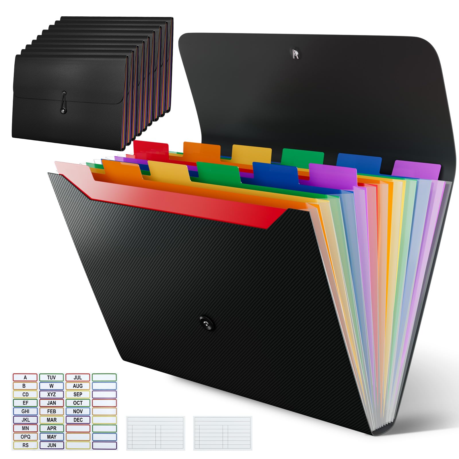 Photo 1 of 10 Pack Accordion File Organizer with Labels, 13 Pockets Expending File Folder, Binder for Document Storage, Classroom, Office, Home Use, Black