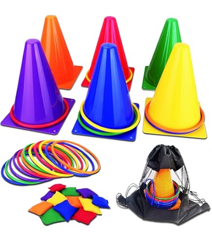 Hey! Play! Jeu D'anneaux De Marelle - Dix Anneaux En Plastique De 11 Pouces Et 15 Connecteurs Pour Une Utilisation A Linterieur Et A Lexterieur Ensemble De Jeu Cmsn1015