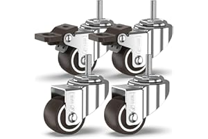 GBL 1" inch Small Caster Wheels with 2 Brakes + Screws M6x15mm - 90Lbs - Low Profile Castor Wheels with Brakes - Set of 4 No Floor Marks Silent Casters
