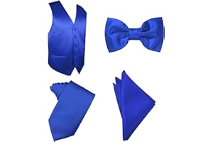 Oliver George 4pc Men's Solid Formal Waistcoat Tuxedo Dress Vest Necktie BowTie Handkerchief Set For Suit or Tuxedo
