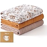 TILLYOU 3 Pack Muslin Swaddles for Newborns Baby Blankets for Girls Boys Cotton Swaddle Blankets 40"X40", Yellow Flower
