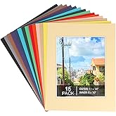 Prudiut 15 Pack 11x14 Picture Mats, Mixed Colors Frame Mattes for 8 x10 Pictures Photo Frame Mat Core Bevel Cut Mat Board Show Kit for Photos, Prints, Artworks
