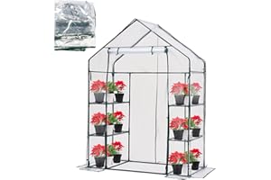 Purlyu Walk-in Greenhouse Replacement Cover with Roll-Up Zipper Door -28x56x76 inch PVC Greenhouse Cover for Outdoor Plant Gardening Plants Cold Frost Protection Wind Rain Proof(PLGH001PVCC)