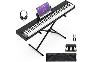 FGFDKHGE 88 Key Digital Piano Keyboard,88 Key Full Size Weighted Hammer Action Electric Keyboard Piano with 200 Rhythms,200 Tones, Piano Keyboard with Stand, TriplePedal,Headphone, Carrying Bag