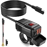 EXTRACTME 6.8A Motorcycle USB Charger, Quick Charge 3.0 Dual USB Motorcycle Phone Charger with Voltmeter & ON/Off Switch, Wat