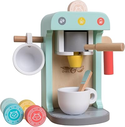 Owl & Fox Wooden Coffee Machine TP Toys Pretend Play Kit 11x13x20 cm