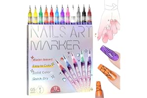GENERIC 12 Colors Nail Art Pens Set, New Nail Art Markers 3D Nail Polish Pens Quick Dry Dotting Point Liner Pens for DIY Nail Art Drawing Painting Tools (12Pcs)