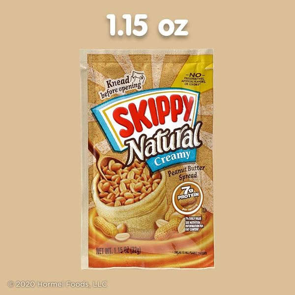 SKIPPY NATURAL CREAMY PEANUT BUTTER SPREAD INDIVIDUAL SQUEEZE PACKS, 1.15 OUNCE (8 POUCHES)