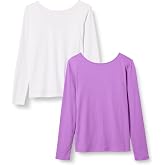Amazon Essentials Women's Slim Fit Scoop Back Long Sleeve Rib-Knit T-Shirt, Soft Stretch, Layer Clothes, Pack of 2