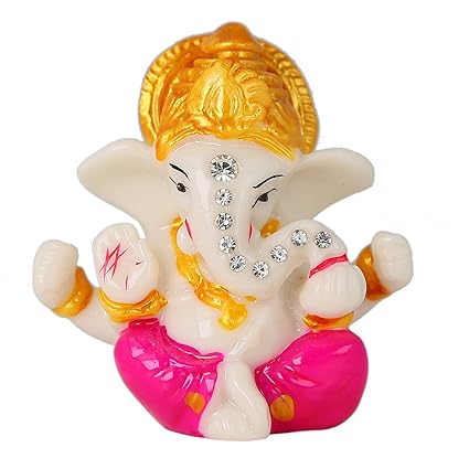 JaipurCrafts White Stone God Ganesha Car Dashboard Decor Statue | Hindu Idol God Ganesh Ganpati Decor Sculpture | Decorative Gift (Color May Very)