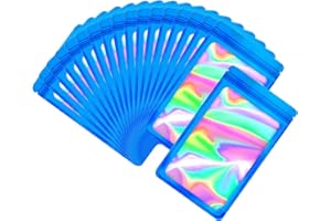 EONJOE 100-pack mylar bags with clear window holographic resealable sealable packaging zip bag for small bussiness jewelry candy sample food packing supplies （3×3 inch，Dark blue）