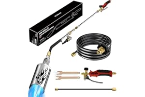 RX WELD Propane Weed Torch - High Output 1,800,000 BTU with 10FT Hose, Flame Control and Turbo Trigger Push Button Igniter for Garden Wood Ice Snow Road (Red-Curved Spout)