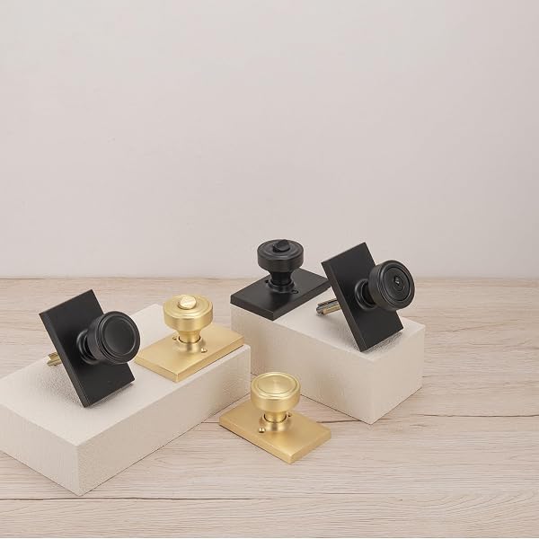 PARRO GOLD DOOR KNOBS INTERIOR & EXTERIOR, KEYED ENTRY DOOR KNOB FOR BEDROOM & LIVING ROOM, SATIN BRASS PISMO DOORKNOBS