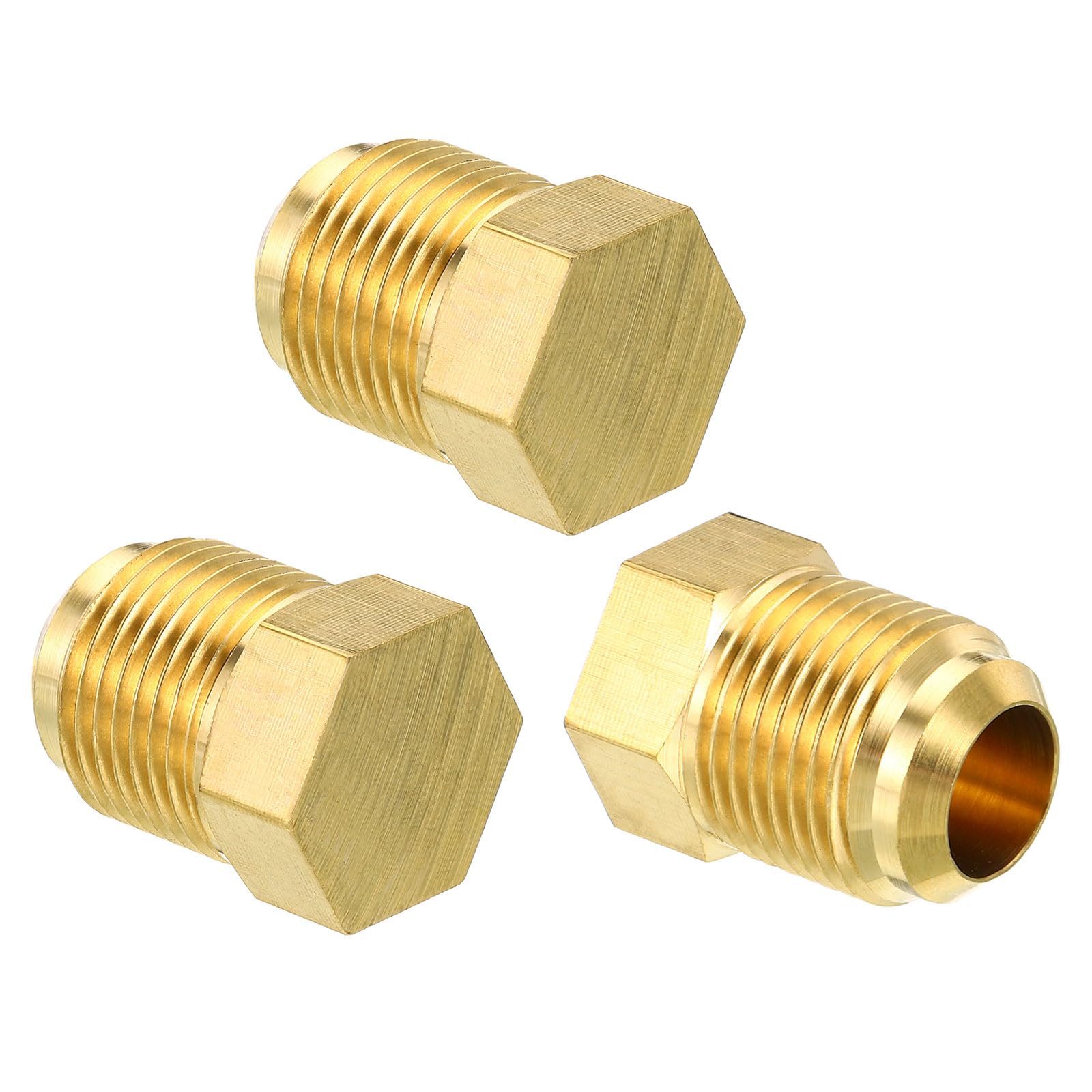 PATIKIL Male 5/8" Brass Seal Plug, 3 Pack SAE Flare Tube Fitting 45 Degree Hex Pipe Fittings for Air Conditioner Refrigeration