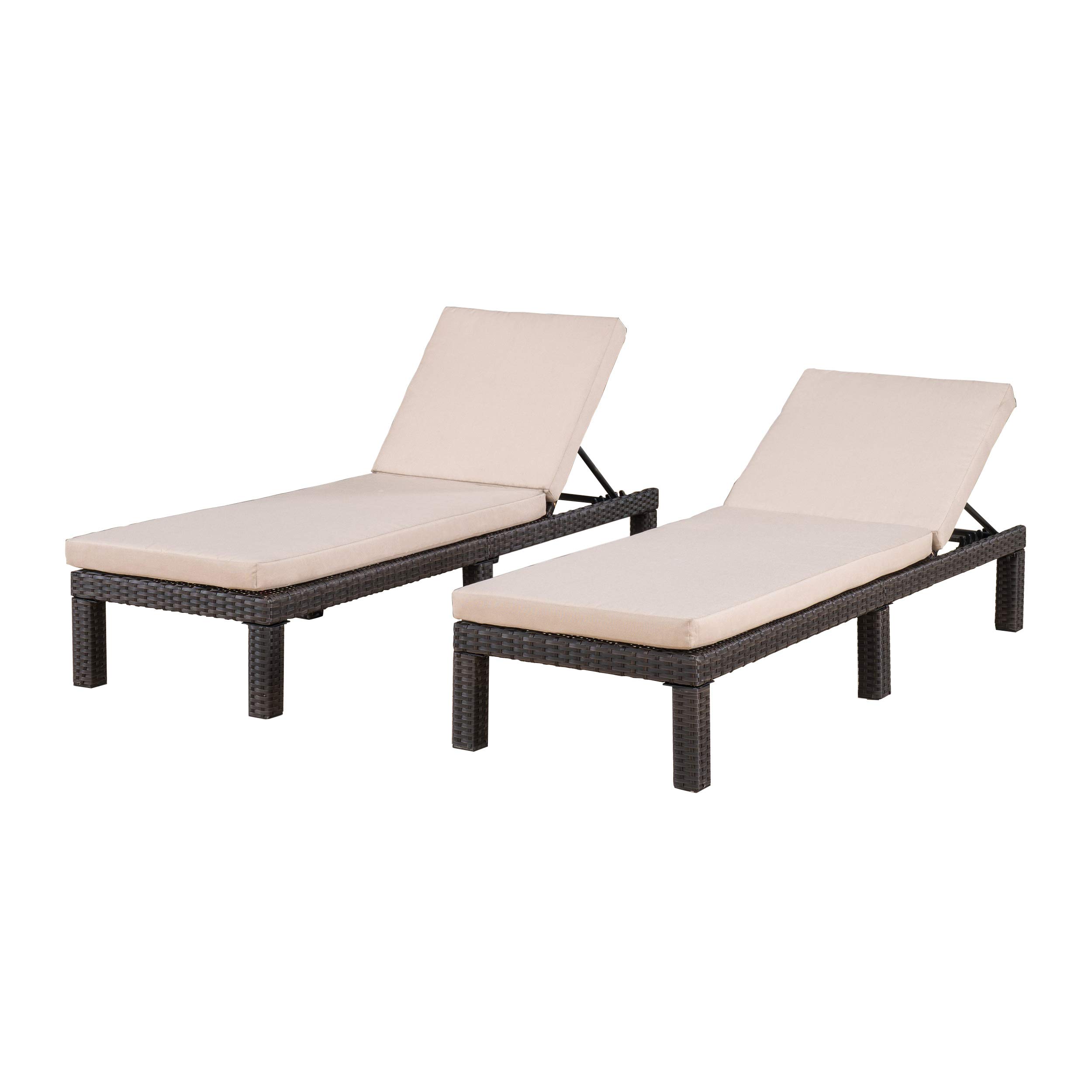 Photo 1 of *Unknown if ANYTHING MISSING SPECIFY WHEN RETURNING* 
Christopher Knight Home Puerta Outdoor Wicker Chaise Lounges with Water Resistant Cushion, 2-Pcs Set, Dark Brown / Beige