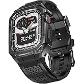 SUPLINK Silicone Bands with Stainless Steel Case Compatible with Apple Watch Series 11 Band/Apple Watch Series 10 Band 46mm, Rugged Protective Bumper for iWatch Bands Men, Black