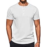 COOFANDY Men's Casual Henley T-Shirts Summer Short Sleeve Cotton Shirts Basic Button Tee Tops