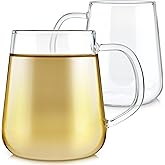 Teabloom Set of 2 Premium Borosilicate Glass Cups for Tea or Coffee - 8 Ounces / 240 ml - Stain-free and Microwave Safe