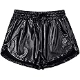 Women's Metallic Shorts Yoga Shiny Sparkly Hot Drawstring Outfit Short Pants