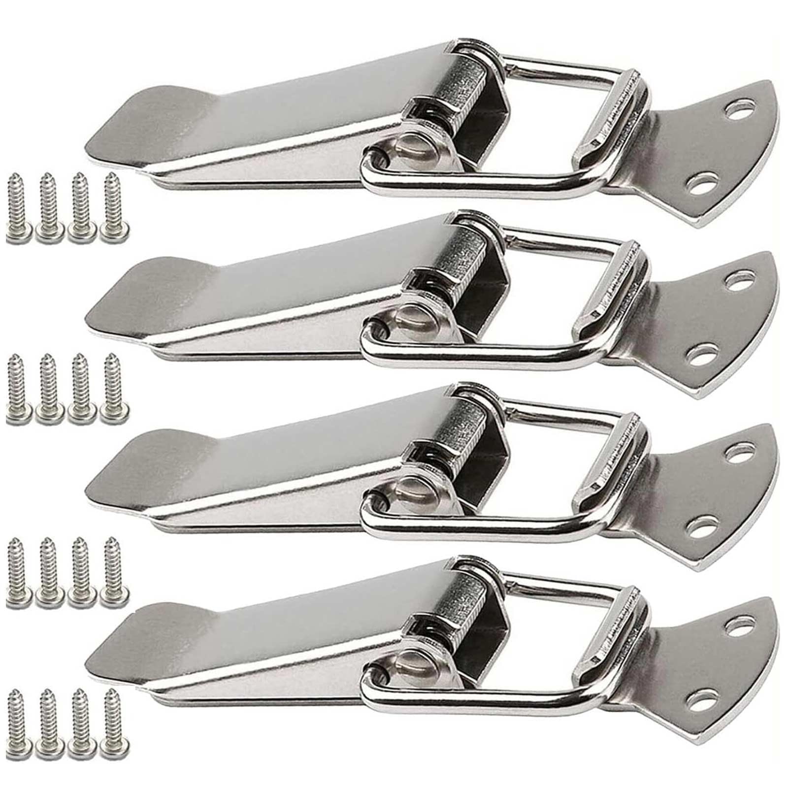 Generic 4pcs Stainless Steel Tension Clasp with Screws, Spring Toggle Latch Hasp, Catch Clamp Clip, Box Closure, Toggle Latch, Cap Lock for Toolbox Drawer Chest Case Cabinet