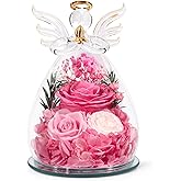Gifts for Women Preserved Rose Forever Flower in Glass Angel Figurines Fresh Flowers for Delivery Prime Mothers Day Birthday Gifts for Mom Real Pink Roses for Grandma Sister Wife Her from Daughter