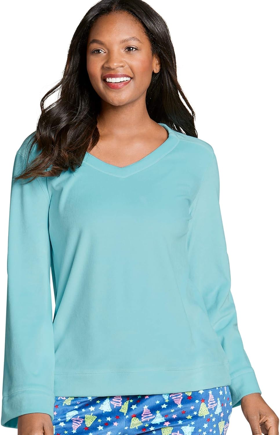 Jockey Women's Sleepwear Oh What Fun Fuzzy Long Sleeve Top, Mystical