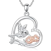 Dralox Hummingbird Necklace for Women, S925 Sterling Silver Rose Flower Heart Pendant Necklaces Jewelry Anniversary Birthday Gift for Mom, Wife, Sister