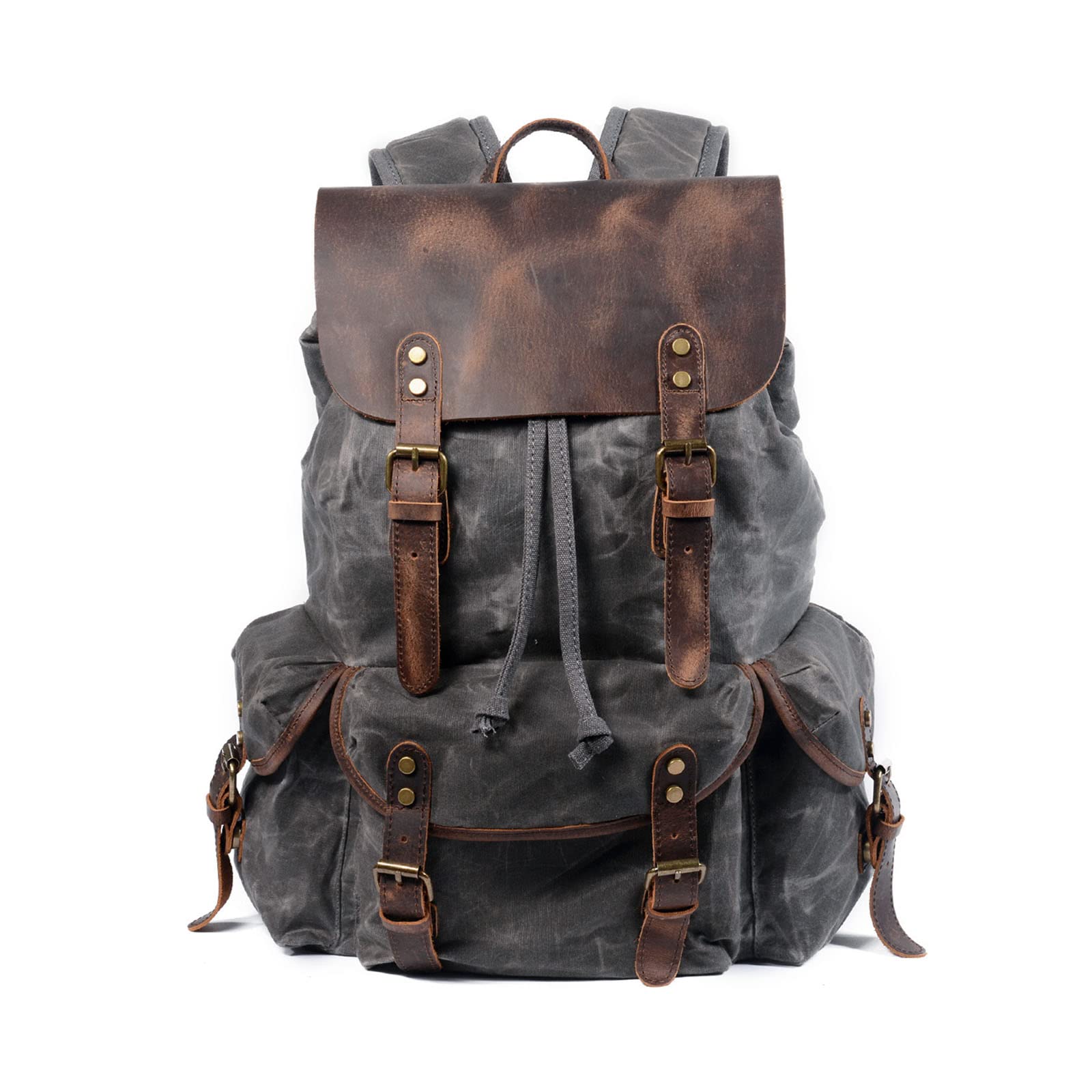 FANDARE Outdoor Backpack Leather-Waxed Canvas Hiking Daypacks Vintage Travel Trekking Rucksack for Men Women Sport Camping Mountaineer Knapsack Grey Green