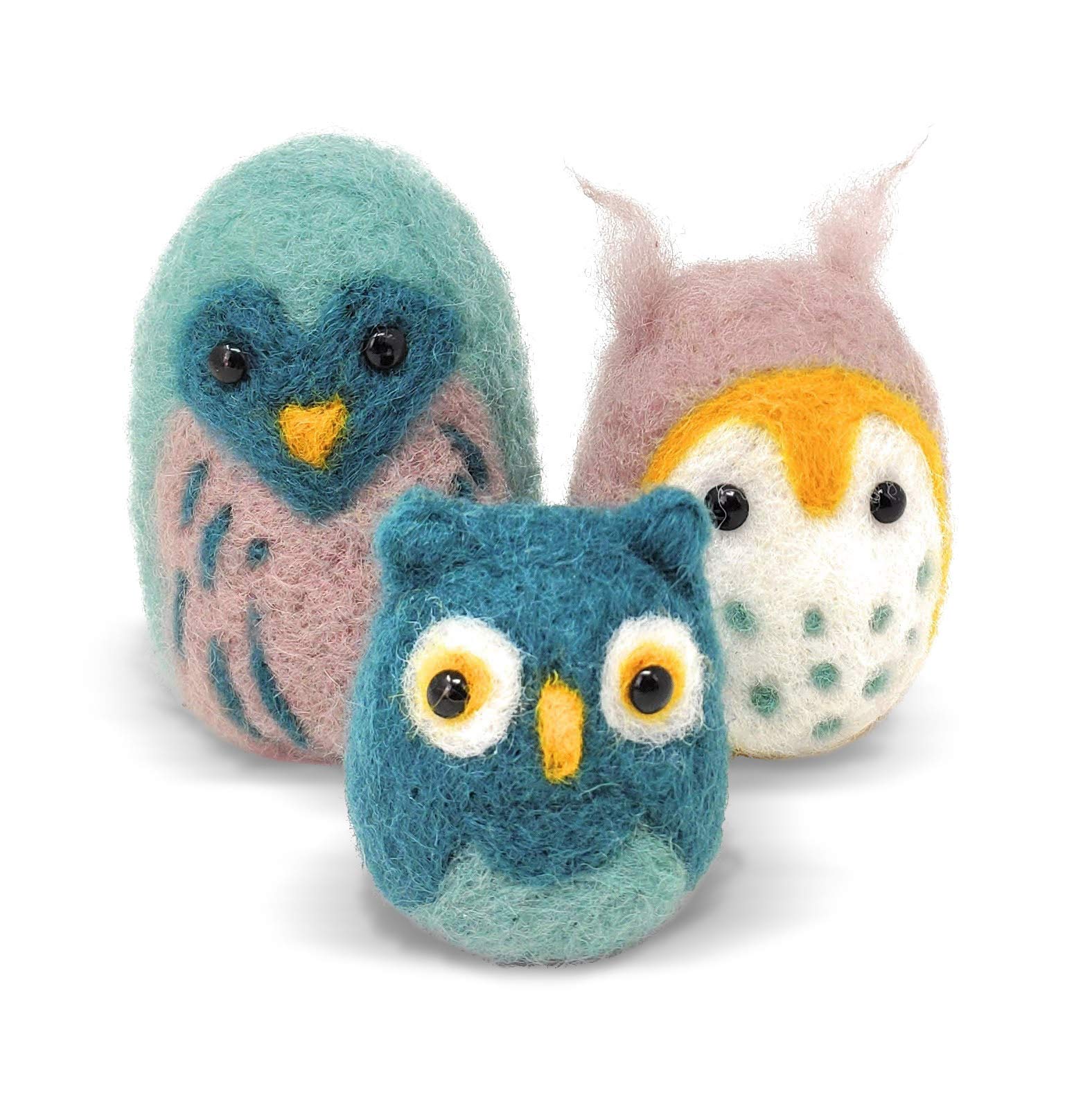 The Crafty Kit Company Owl Family Needle Felting Craft Kit for Beginners Including Corriedale Wool, Needles and Instructions