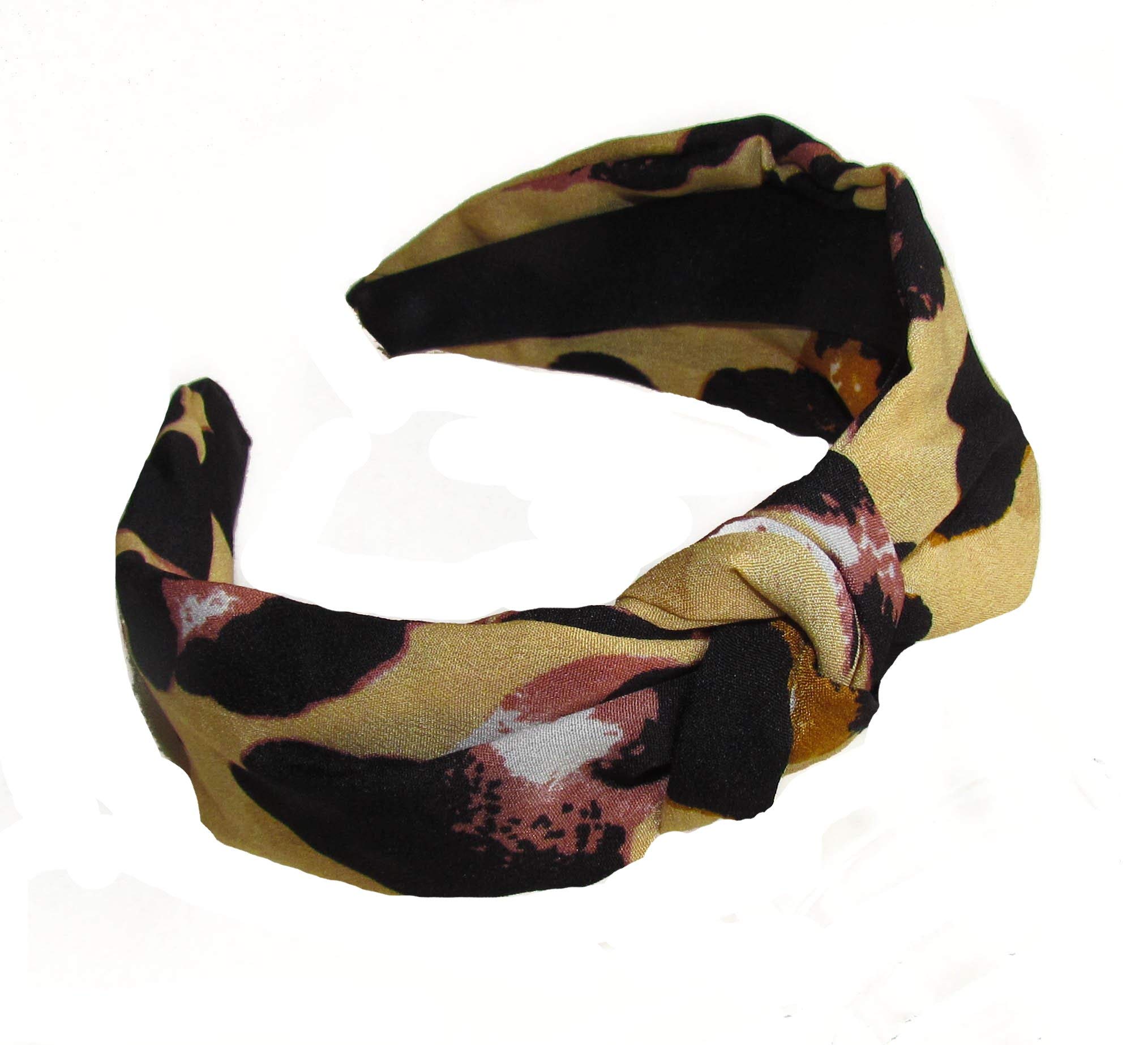 Womens Girls 5cm Wide Animal Print Knotted Beach Hairband/Aliceband - Jaguar