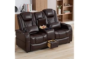 Attliahome 68.5" RV Loveseat Recliner, Double Recliner Loveseat Furniture with Central Console and 2 Pillows, Wall Hugger Recliners & 135° Reclining Theater Seating (Brown PU Leather Sofa)