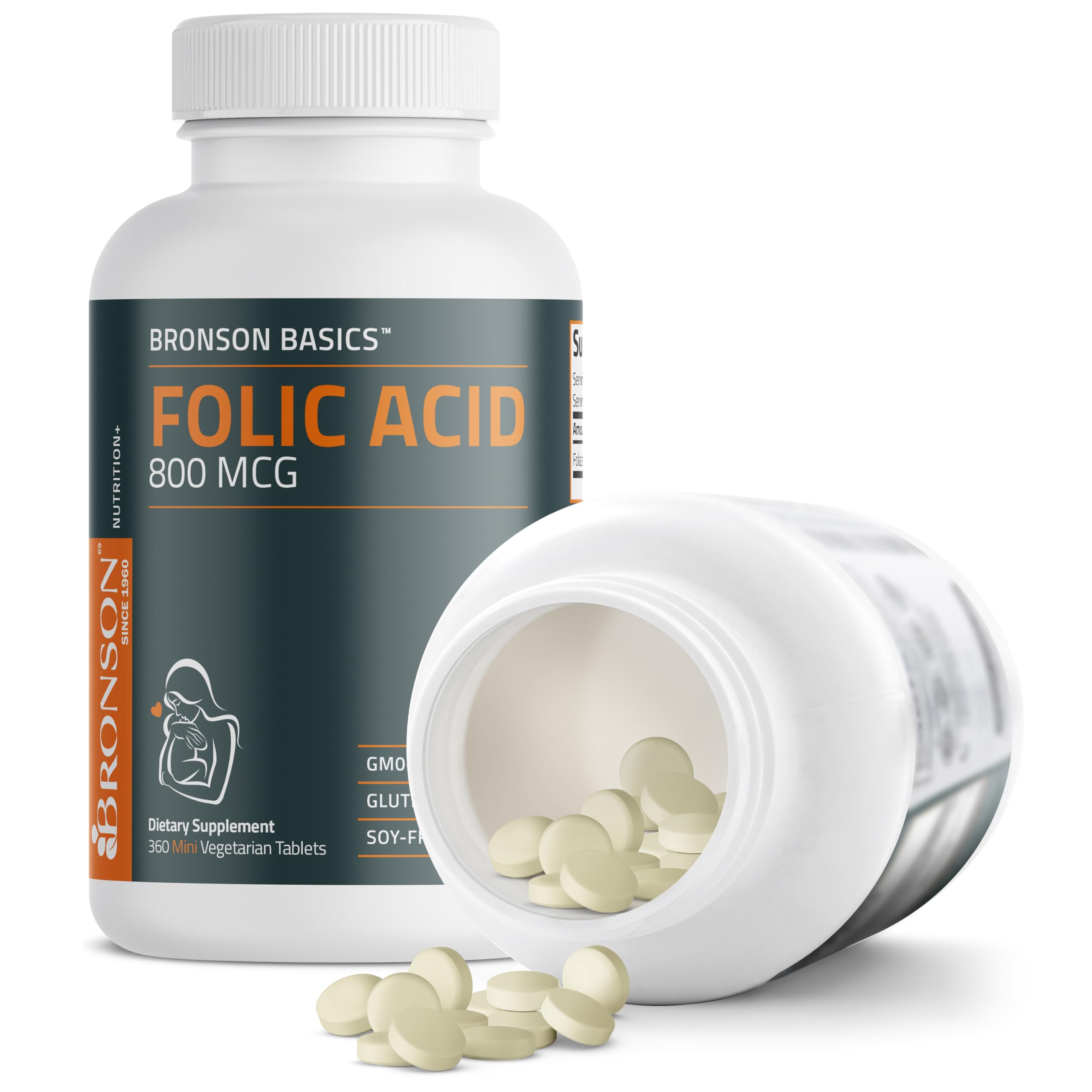 Bronson Folic Acid 800 MCG Supports Prenatal Development, 1 Year Supply, Non-GMO, 360 Tablets
