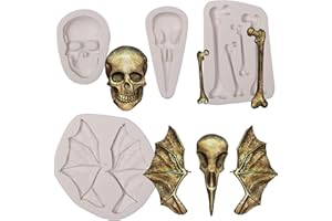 XCAKE LCOOK Skull Bones Silicone Fondant Molds, Halloween Bat Wings Beak Chocolate Molds for Cake Decoration Candy Sugar Craft Gum Paste