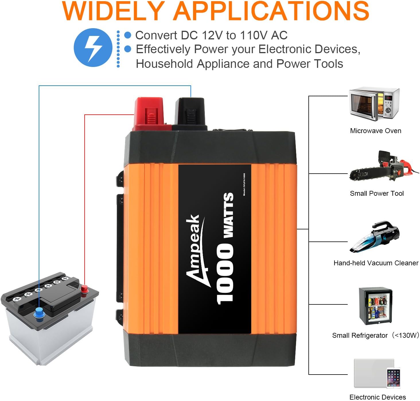 Ampeak 2000W Power Inverter 3 AC Outlets DC 12V to 110V AC Car Converter 2.1A USB Inverter: Car Electronics